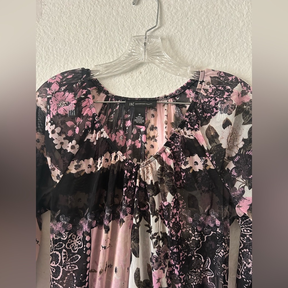 Y2K INC Sheer Fairy Floral 3/4 Sleeve Blouse Medium Cute Goth - Picture 2 of 11